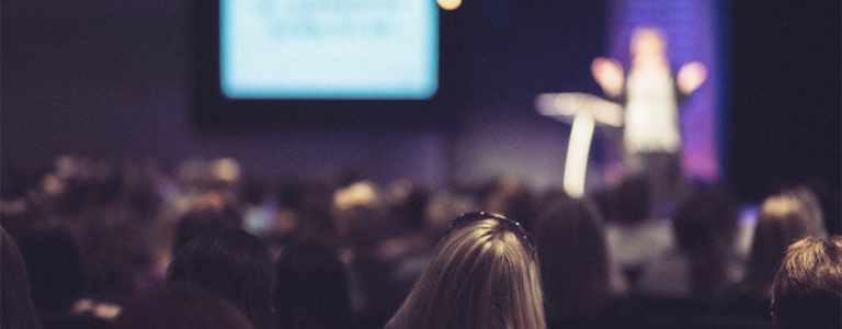 Congregation watching projection during sermon